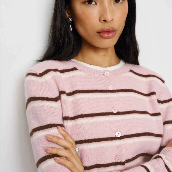 Reformation Clara Cashmere Cardigan Cherry Blossom Stripe XS - Picture 3 of 8